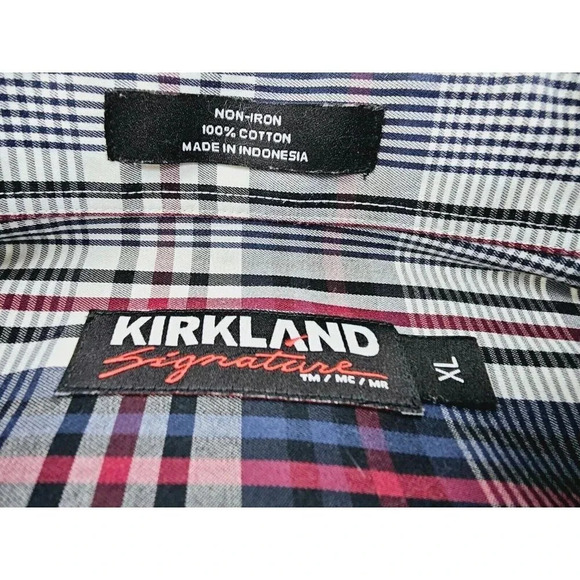 Kirkland Signature Size XL Men's White Burgundy Black Check Long Sleeve Shirt - Picture 4 of 10